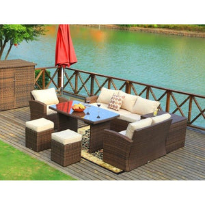 179.85" X 31.89" 32.68" Brown 7Piece Steel Outdoor Sectional Sofa Set With Ottomans And Storage Box - The Yardtopia