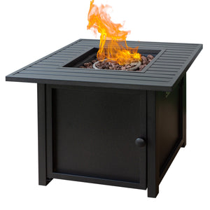 30" Brown Square Slat Top Fire Pit Table with Lid - The Yardtopia