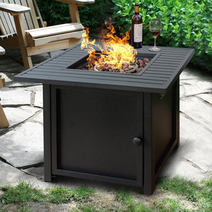 30" Brown Square Slat Top Fire Pit Table with Lid - The Yardtopia