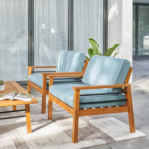 Natural Wood Outdoor Armchair with Aqua Cushion - The Yardtopia