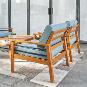 Natural Wood Outdoor Armchair with Aqua Cushion - The Yardtopia