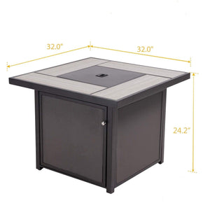 32" Brown Steel Propane Square Fire Pit Table - The Yardtopia