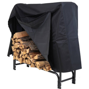 Black Metal Firewood Rack with Cover - The Yardtopia