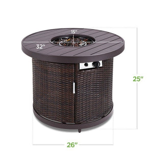 Brown Wicker Round LP Gas Propane Fire Pit - The Yardtopia