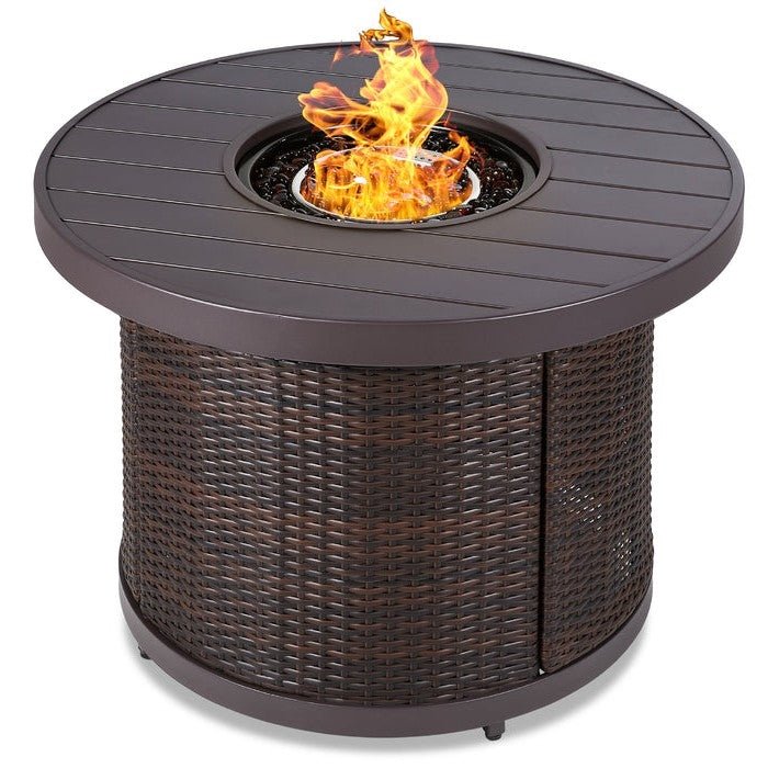 Brown Wicker Round LP Gas Propane Fire Pit - The Yardtopia