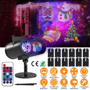 Holiday Magic: 12-Pattern LED Projector Lights for Unforgettable Celebrations!