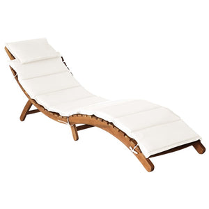 Solid Acacia Wood Sun Lounger with Cream Cushion