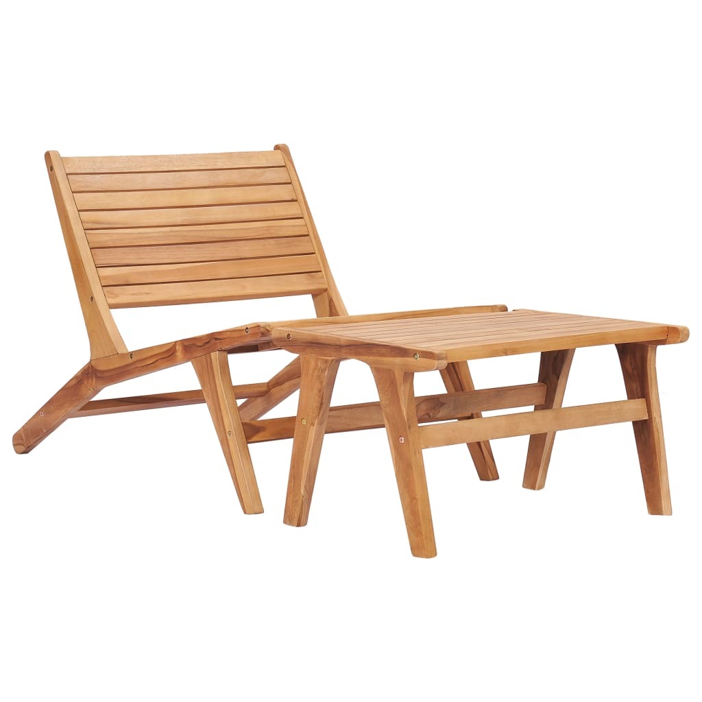 Solid Teak Wood Garden Chair with Footrest