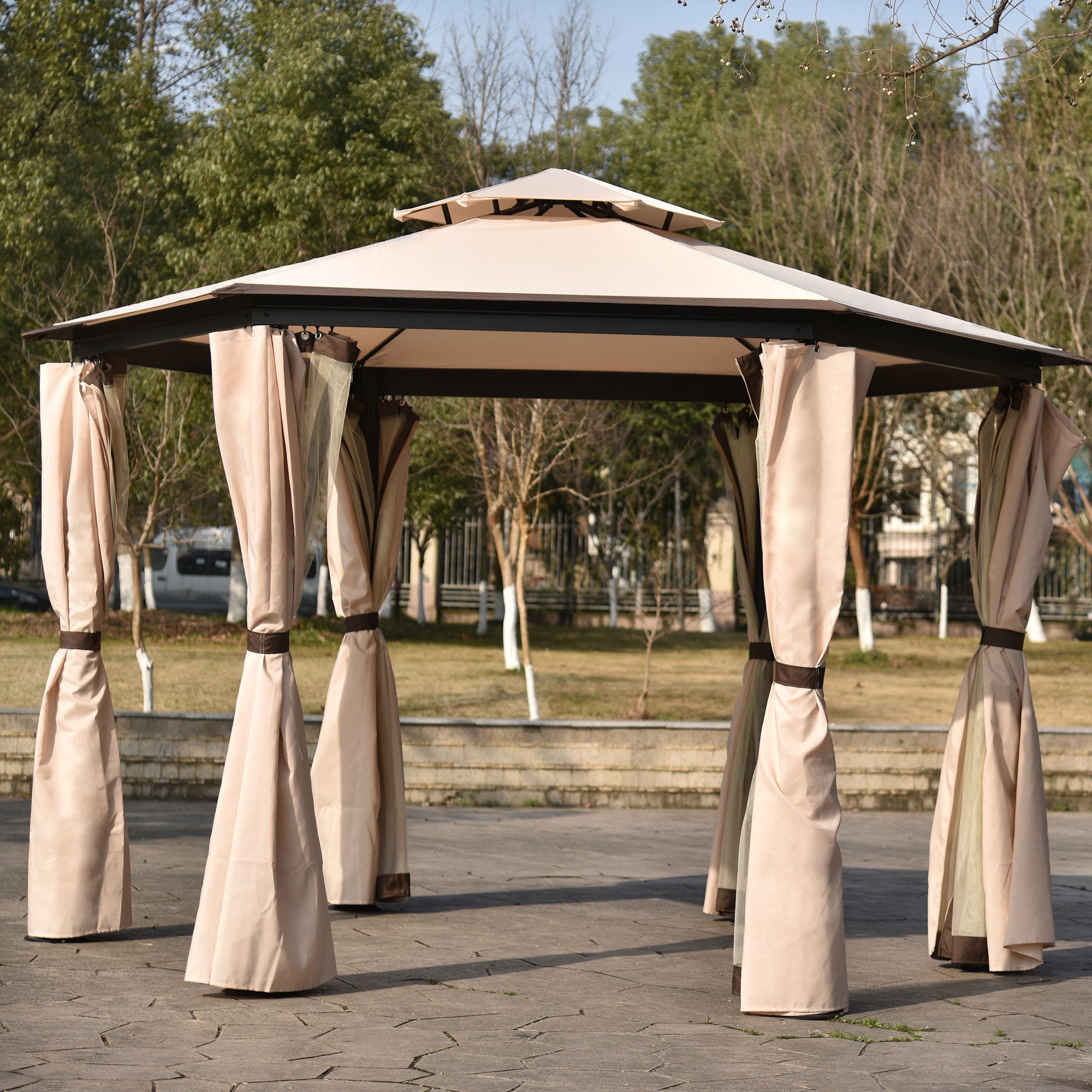 11.8 Ft. W x 11.8 Ft. Outdoor Gazebo with Mosquito Netting - The Yardtopia