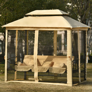 8.9 Ft. W x 5.9 Ft. D Outdoor Gazebo with Convertible Swing Bench