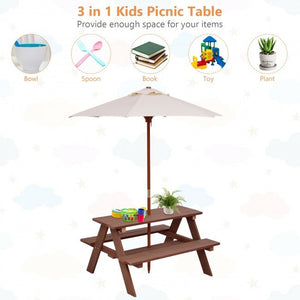 Kid's Picnic Table Bench with Umbrella