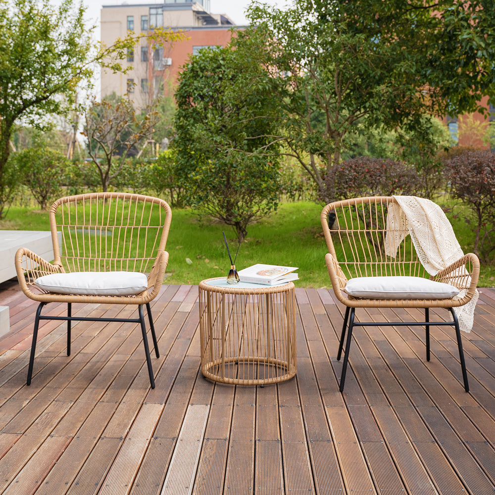 3 Piece Outdoor Wicker Chair Set - The Yardtopia