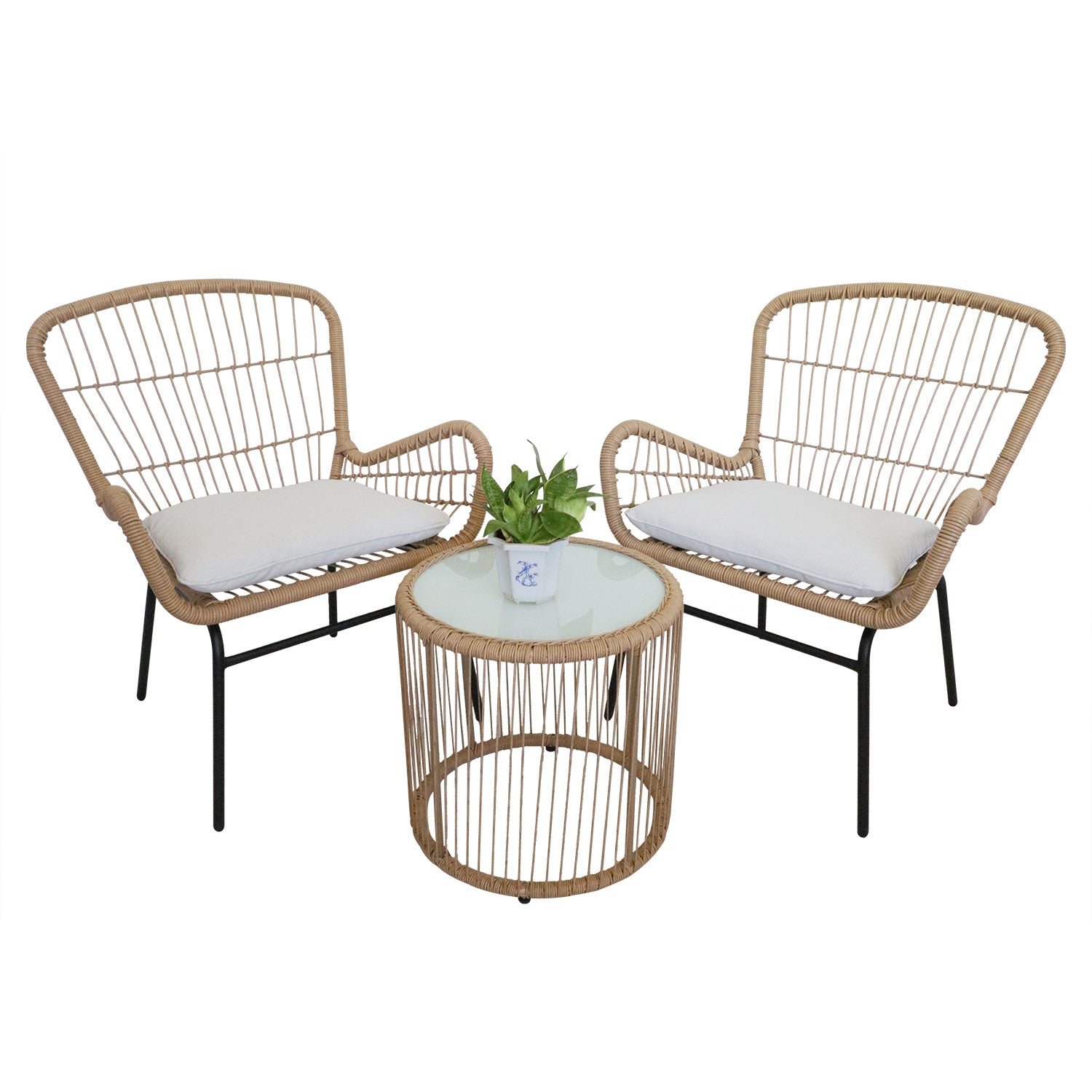 3 Piece Outdoor Wicker Chair Set - The Yardtopia