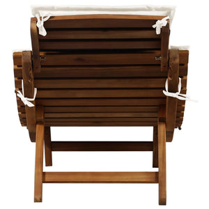 Solid Acacia Wood Sun Lounger with Cream Cushion