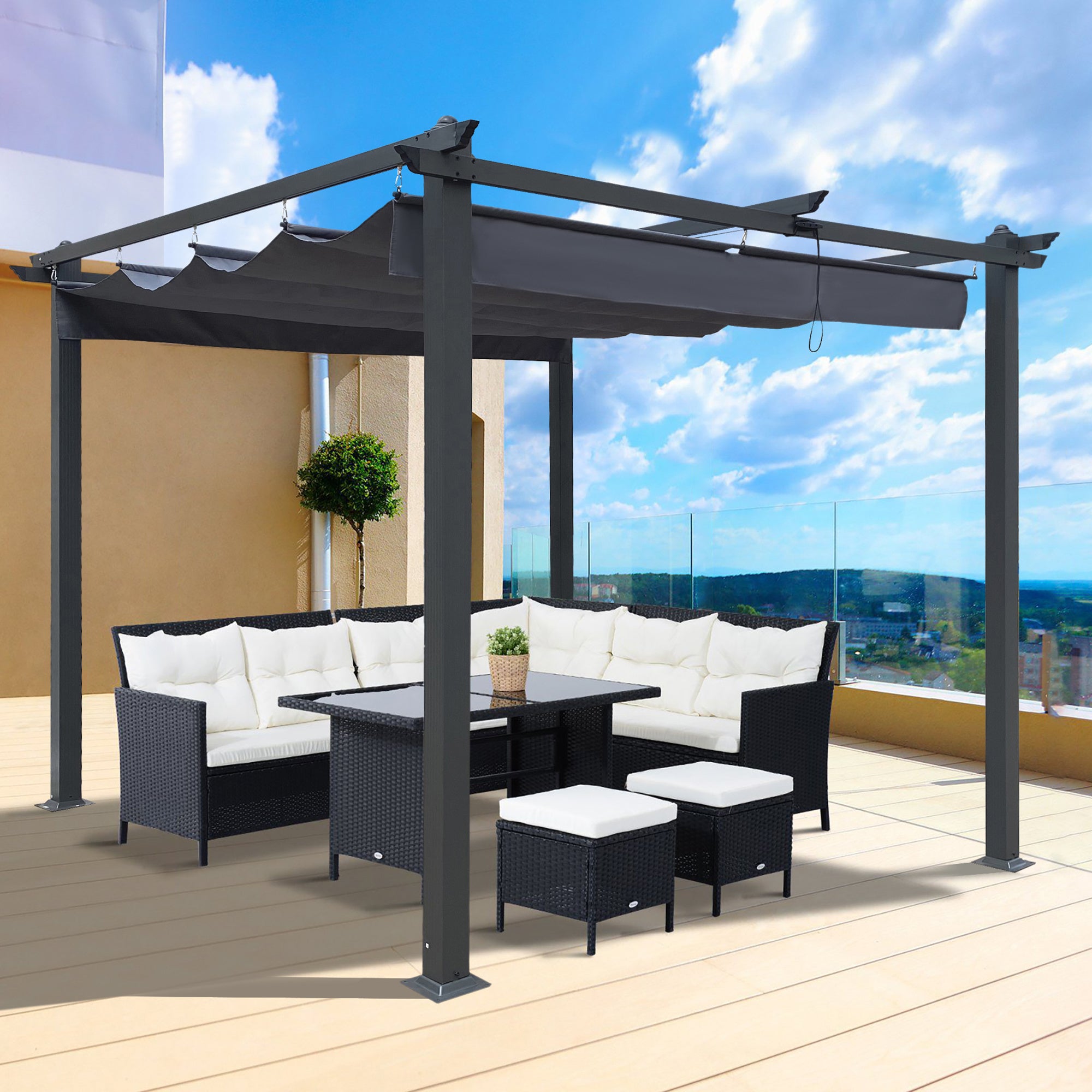 10x10 Ft Retractable Pergola With Canopy