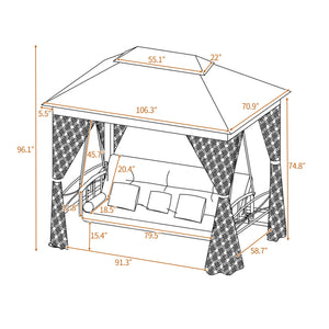 8.9 Ft. W x 5.9 Ft. D Outdoor Gazebo with Convertible Swing Bench