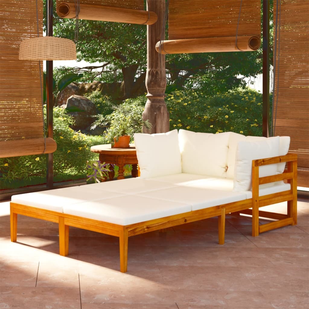 Acacia Wood Sun Loungers with Cream Cushions