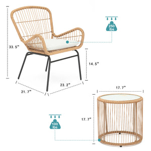 3 Piece Outdoor Wicker Chair Set - The Yardtopia