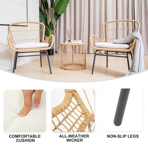 3 Piece Outdoor Wicker Chair Set - The Yardtopia