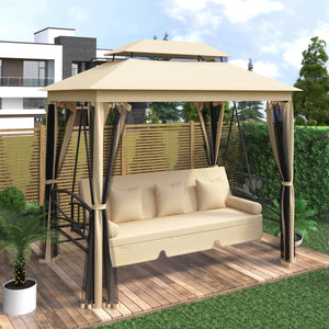 8.9 Ft. W x 5.9 Ft. D Outdoor Gazebo with Convertible Swing Bench