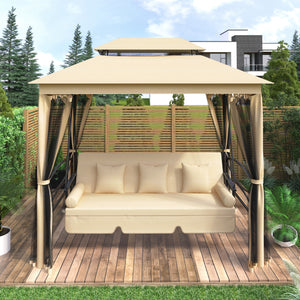 8.9 Ft. W x 5.9 Ft. D Outdoor Gazebo with Convertible Swing Bench