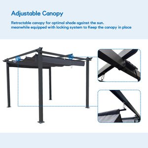 10x10 Ft Retractable Pergola With Canopy