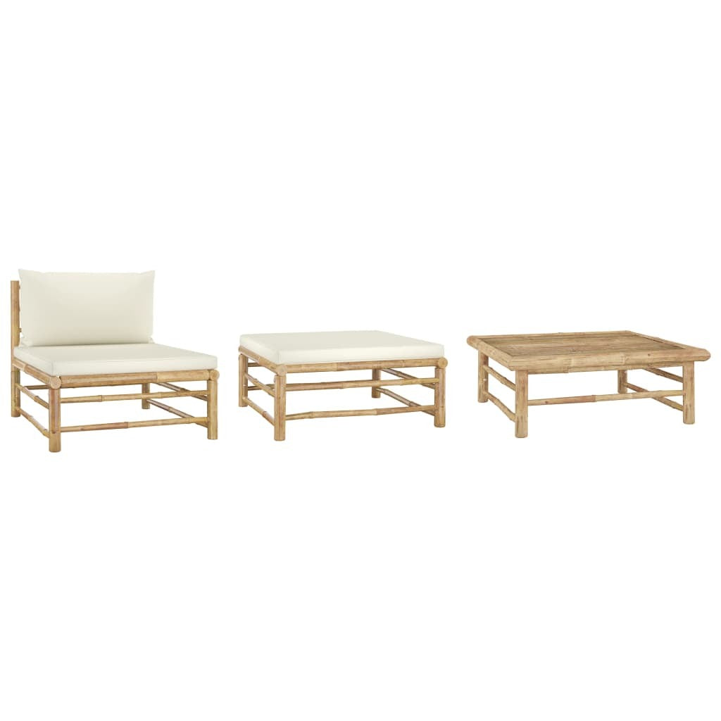 3 Piece Bamboo Garden Lounge Set with Cream Cushions - The Yardtopia