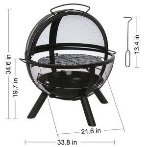 Ball Style Fire Pit with BBQ grill