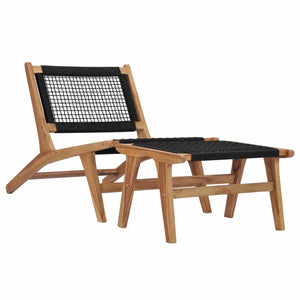 Solid Teak Wood Sun Lounger with Footrest