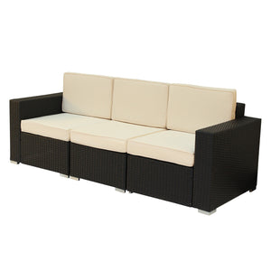 Four Piece Brown SQA Faux Rattan and Ivory Outdoor Seating Set with Table - The Yardtopia