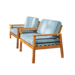 Natural Wood Outdoor Armchair with Aqua Cushion - The Yardtopia