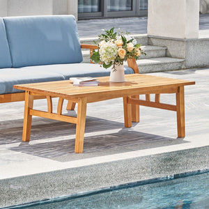 Natural Wood Outdoor Rectangular Coffee Table - The Yardtopia