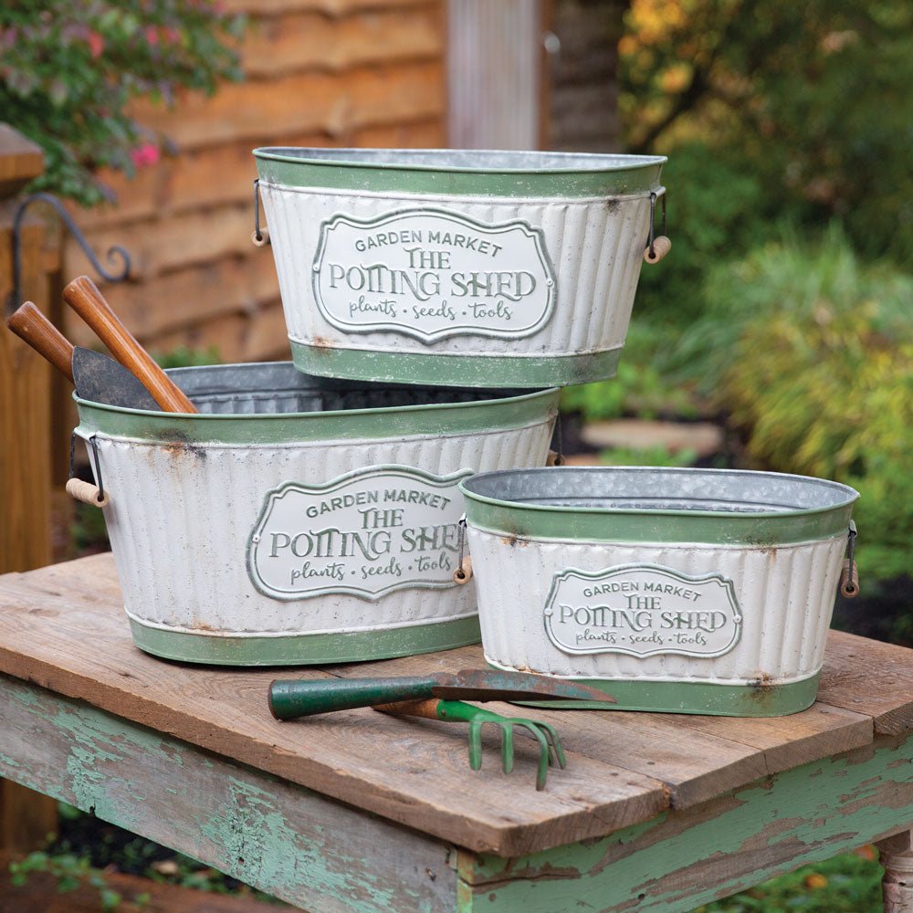 Set of Three Rustic Potting Shed Buckets - The Yardtopia